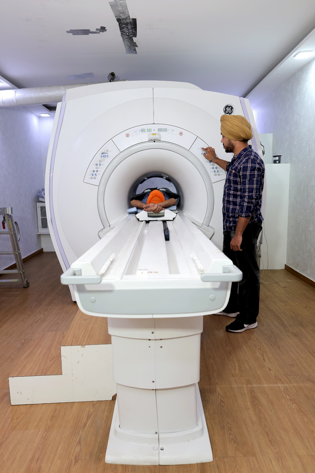 Radiologist carefully analyzing brain scans on a light box.